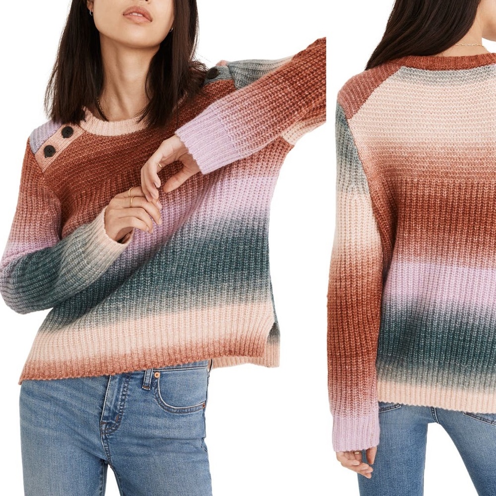 NWT Madewell Space Dye Button Shoulder Pullover Sweater sz S